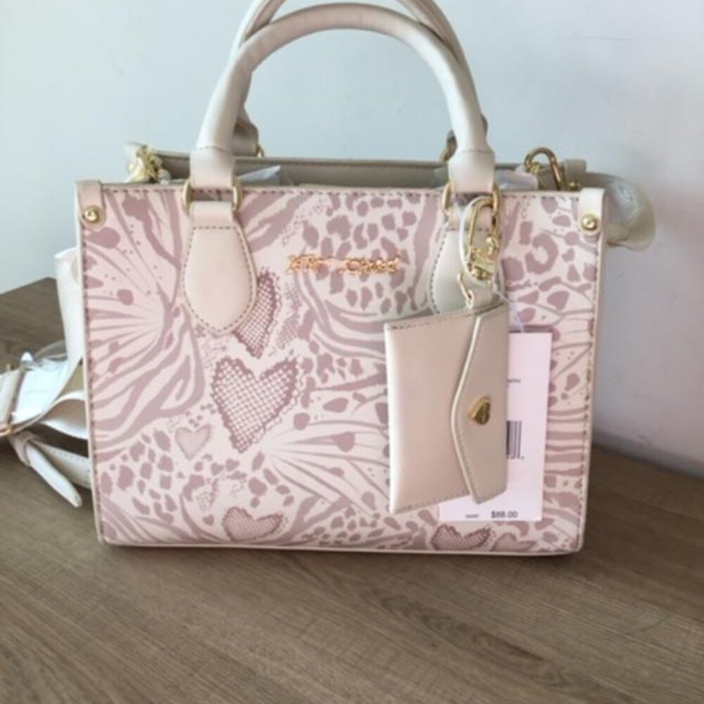 Betsey Johnson Pink and Cream Patterned Crossbody Satchel - Picture 7 of 11